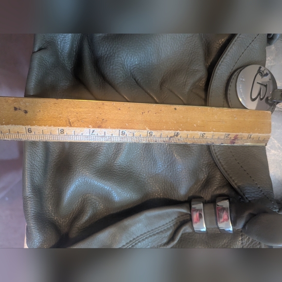 🫒 B.Makowsky Olive Green Leather Slouch Bag Trending Leopard Inside - Picture 14 of 15